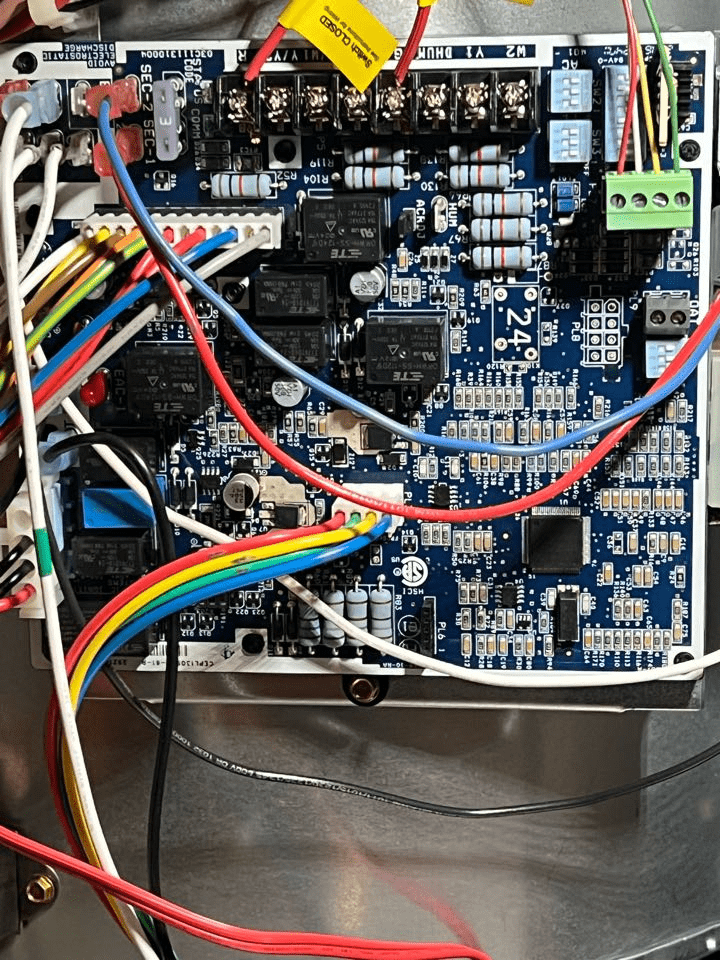 The internal wiring of an HVAC unit in Frisco