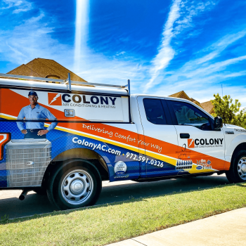 A branded Colony truck in Frisco