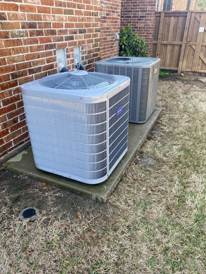 AC units shown next to home - Colony provides reliable AC repair in  Greater North Dallas.