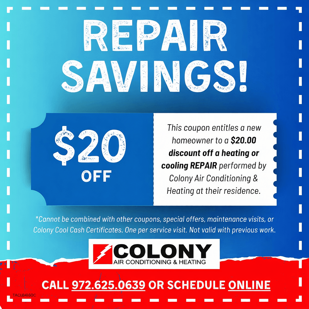 Special offers for HVAC services by Colony Air Conditioning & Heating.