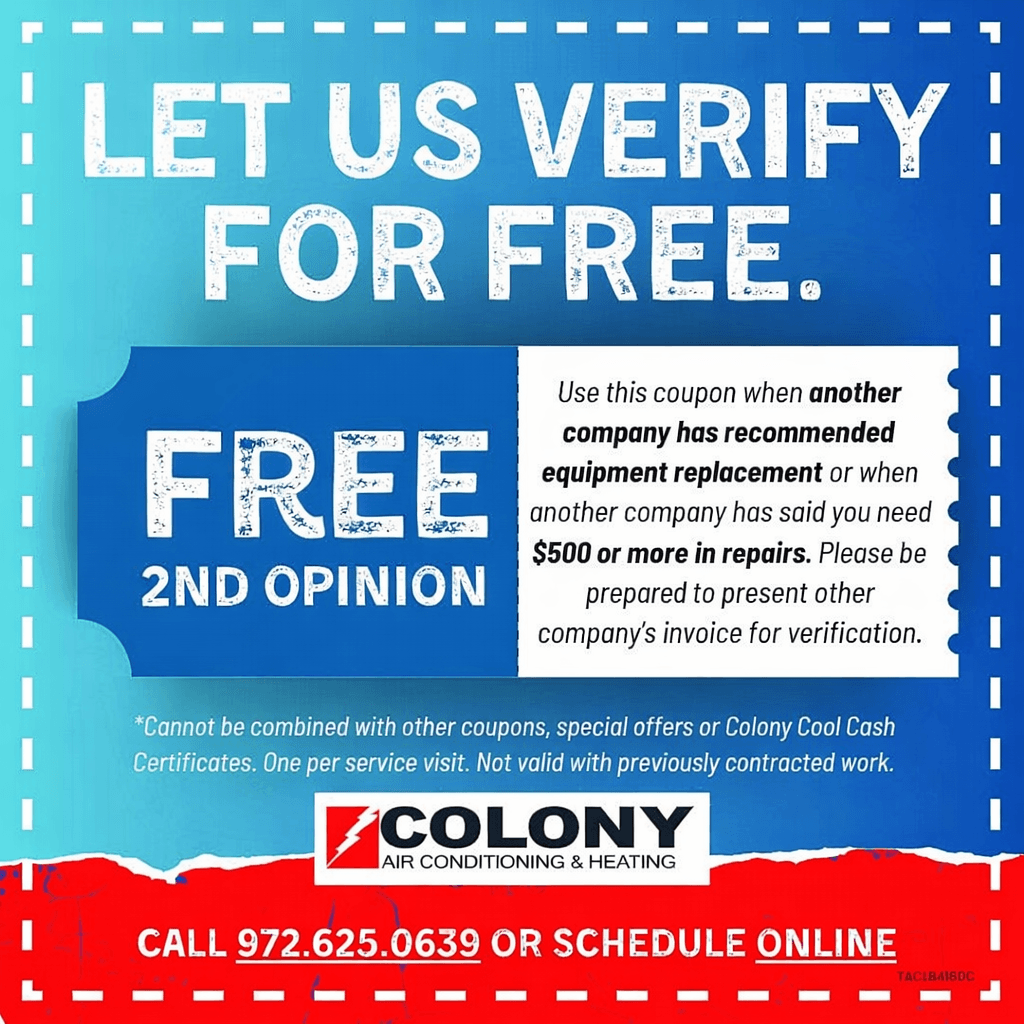 Special offers for HVAC services by Colony Air Conditioning & Heating.