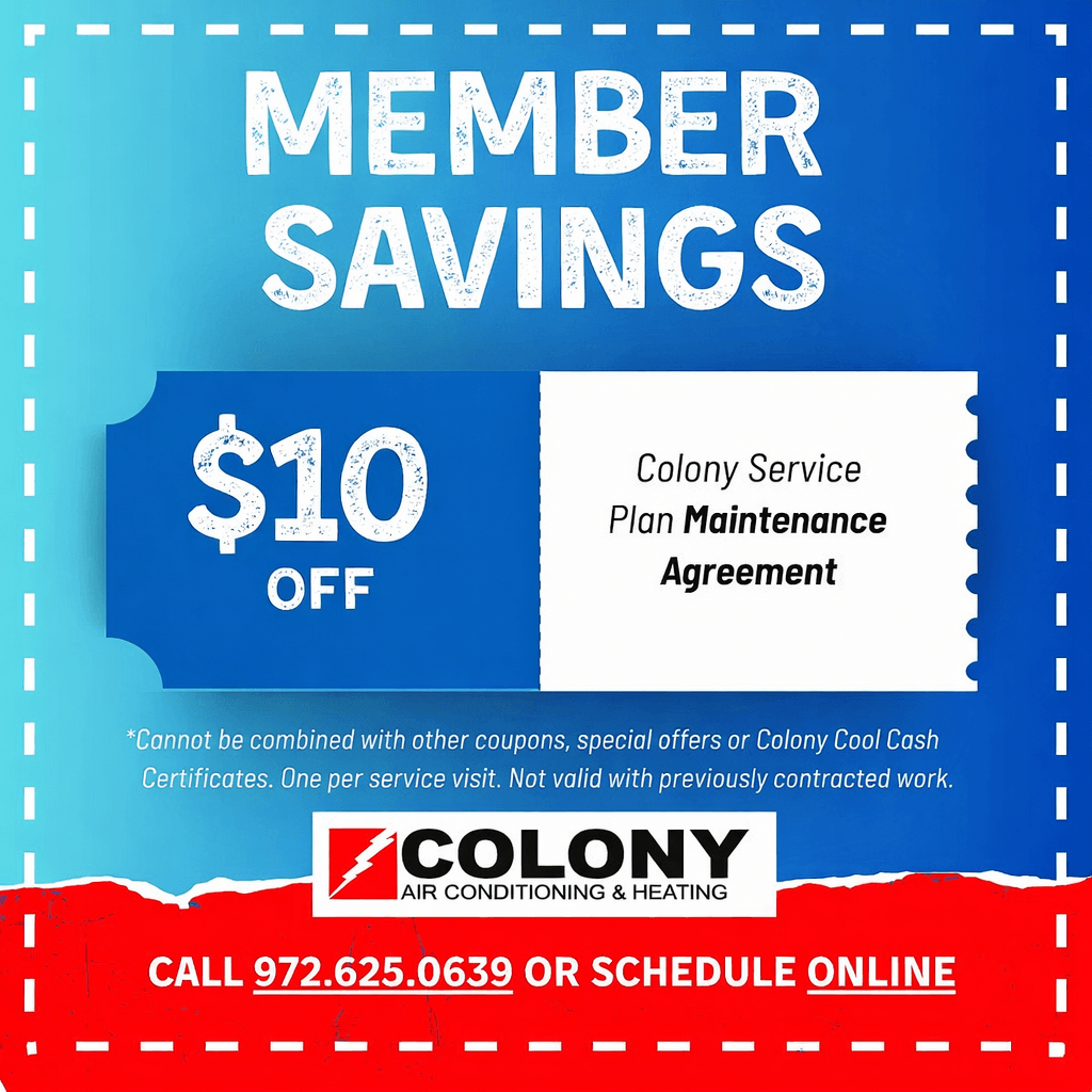 Special offers for HVAC services by Colony Air Conditioning & Heating.