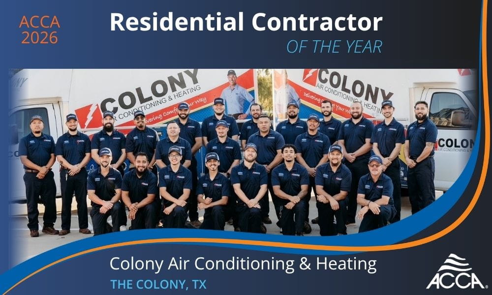 Colony Air Conditioning and Heating team celebrates winning the ACCA 2026 National HVAC Residential Contractor of the Year award
